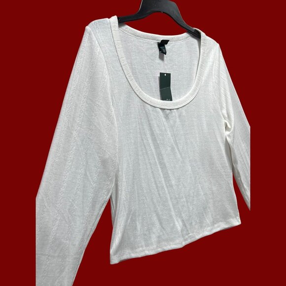 Wild Fable - Women's Long Sleeve Pointelle T-Shirt - White - XXL - Picture 11 of 12